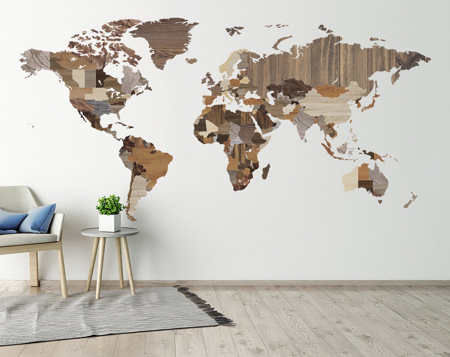 World Map Decal Vinyl World Map Printable Decal Wood World Map Etsy