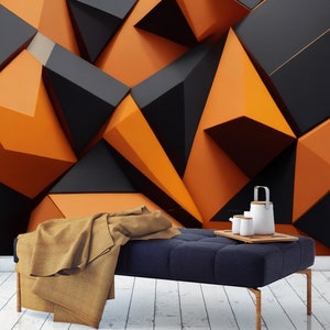 Carta da parati geometrica arancione nera sfondo astratto sala giochi sala giochi murale da parete stacca e attacca carta da parati da ufficio stampa
