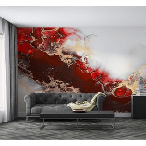 Luxury Red Abstract Marble Peel and Stick Wallpaper | Custom Size Wall ...