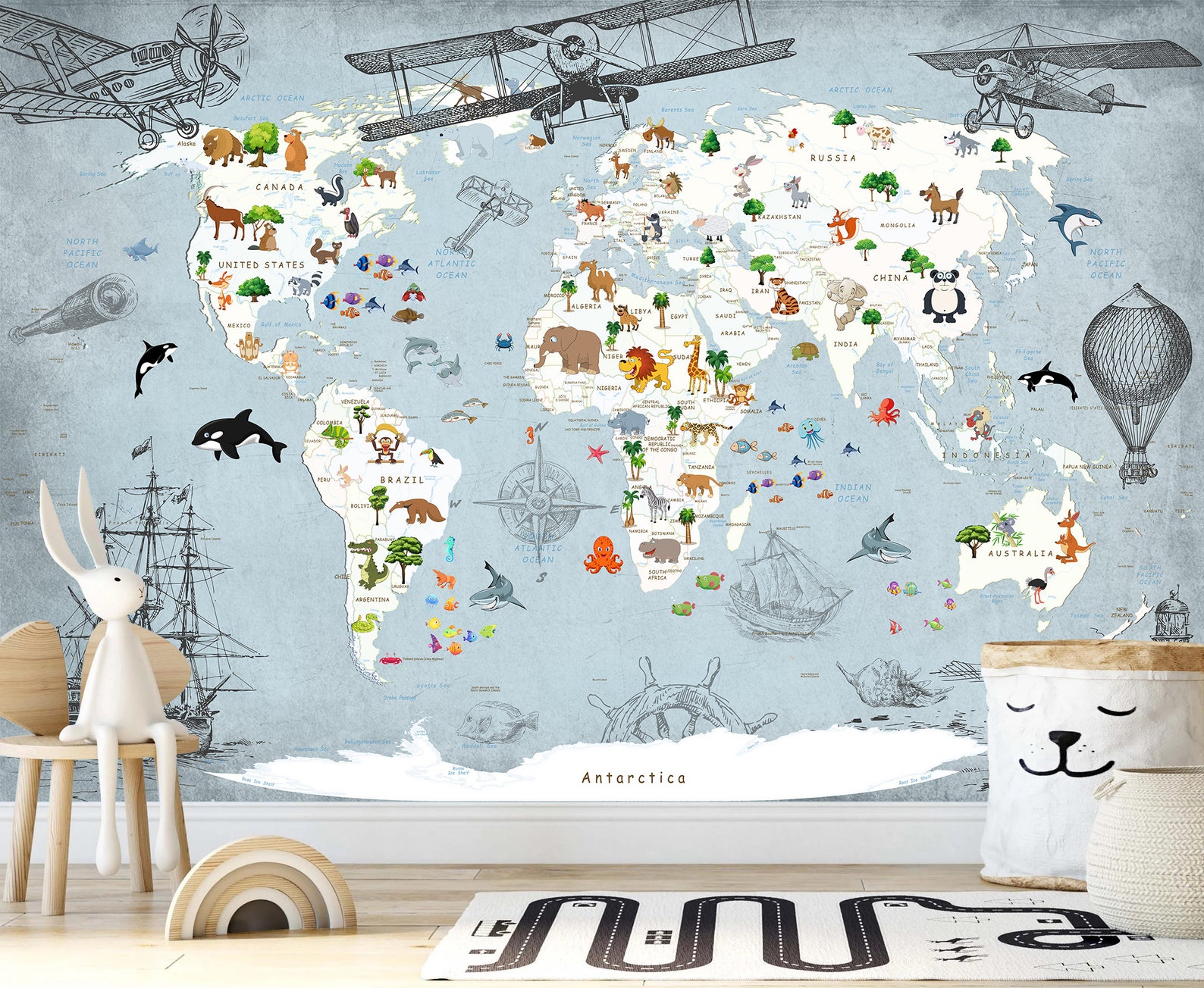 Kids Wallpaper World Map Childrens Ministry Wall Decor Peel Etsy