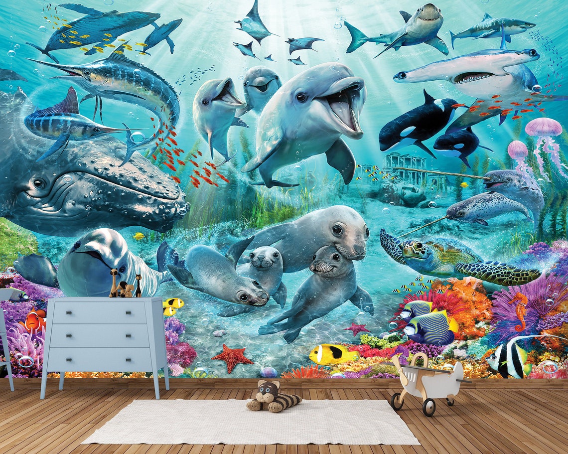 Underwater World Peel and Stick Kids Room Wallpaper Coral Reef | Etsy