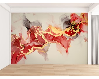 Abstract Red Marble Wallpaper Peel and Stick / Traditional Red Accent Wall Mural Wall Paper Bedroom Wallpaper Fashion Office Salon Wallpaper