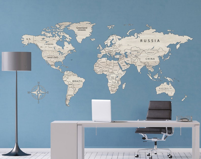 World Map Decal Wall Print Large Wall Art Decal Art Vinyl Etsy