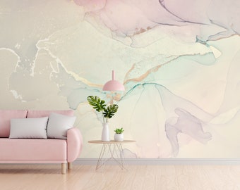 Delicate Pink Wallpaper Peel and Stick Wall Mural Abstract Marble Wallpaper Girl Bedroom Living Room Aesthetic Wallpaper Pink Watercolor Art