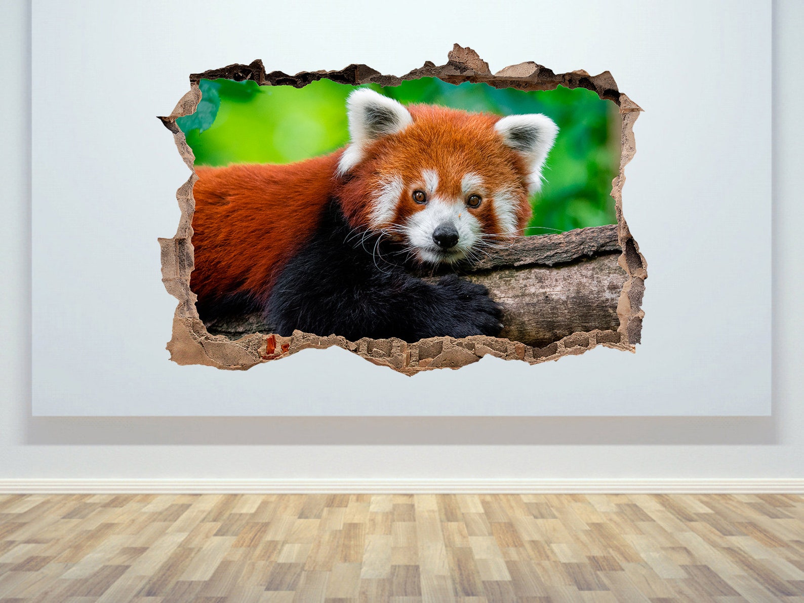 Red panda Poster 3D Wall crack Decal Animals Prints Red panda Etsy