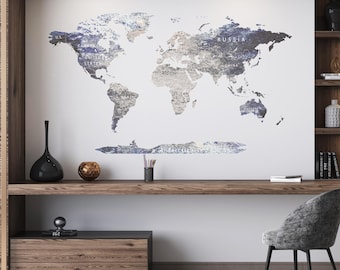 World Map Wall Decal Large Sticker Abstract Wall Art Travel Room Wall Decor Home Office Wall Decor Push Pin Travel Map Art Wall Decals