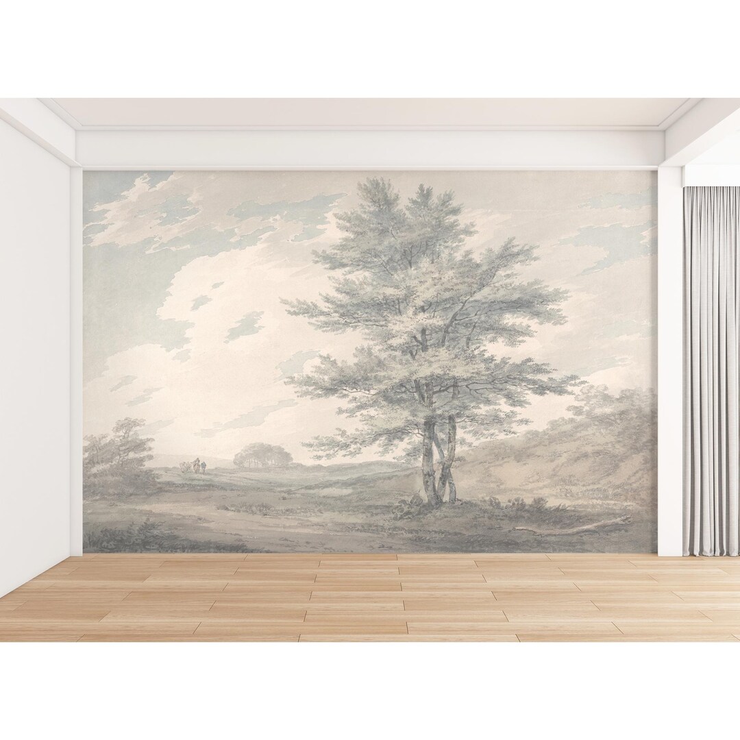 Vintage Scenic Tree Mural Pastoral Landscape Wallpaper Classic ...