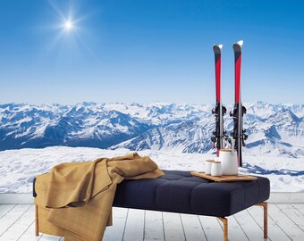 Peel & Stick Ski Lift Mountain Wallpaper - Self-Adhesive 3D Wall Mural, Removable PVC, 69x98 Inches, For Bedroom Living Room Decor