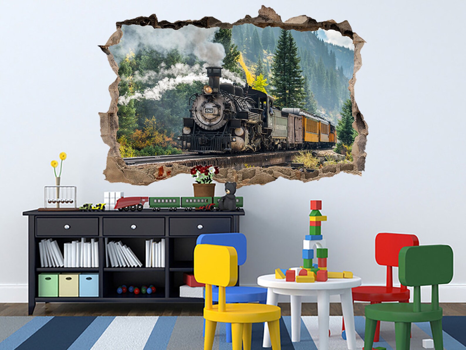 Steam Train Wall Sticker Old Train Wall Sticker Vintage Train Wall ...