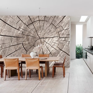 Wood Rings Wall Mural Wallpaper Peel and Stick Wood Wall Decoration Scandinavian Wallpaper Bedroom Kitchen Office Wallpaper Natural Rustic