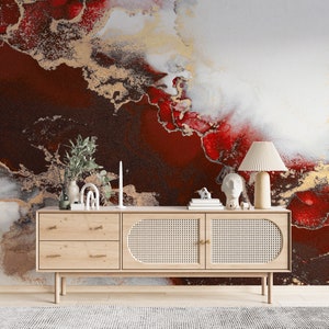 Red Abstract Marble Wall Mural Peel and Stick Wallpaper Bedroom Living Room Wallpaper Red Marble Wall Decor Custom Size Luxury Accent Wall