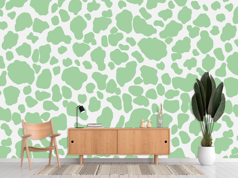 Preppy Green Wall Mural Wallpaper Peel and Stick Green Cow - Etsy
