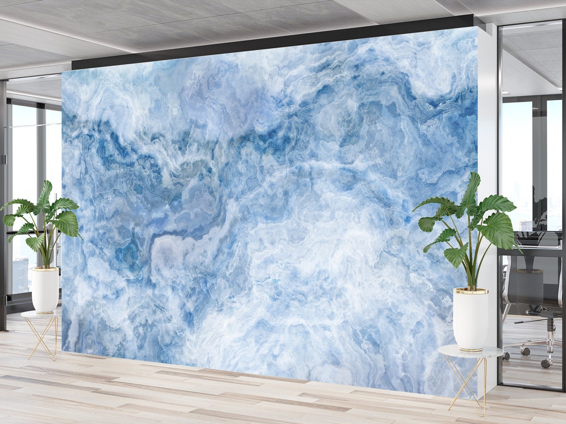Abstract Blue Onyx Wallpaper Marble Wall Mural Peel and Stick - Etsy
