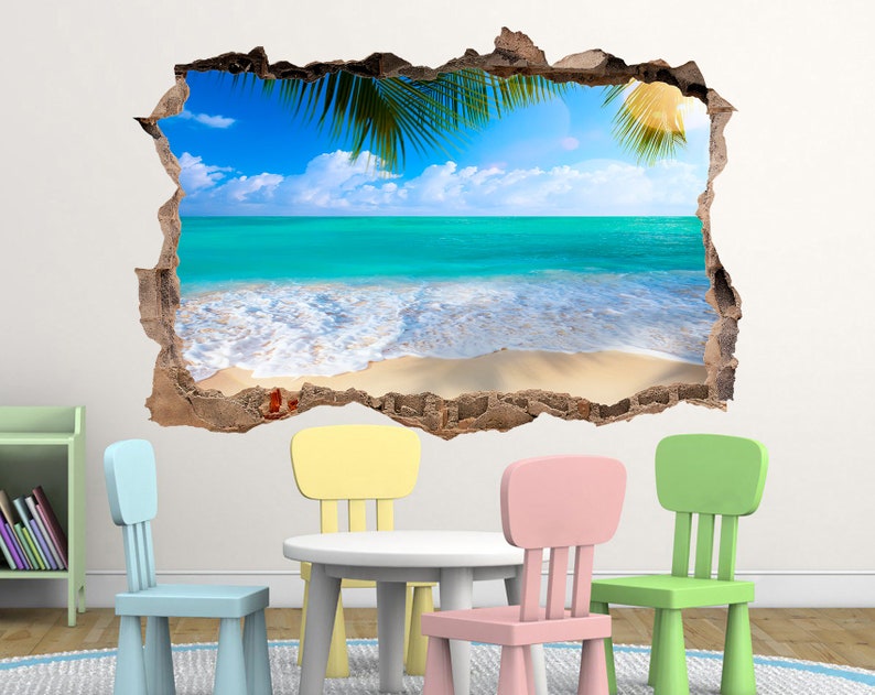 Tropical Beach Wall Decal Beach Wall Art Beach Wall Decor Sea Etsy