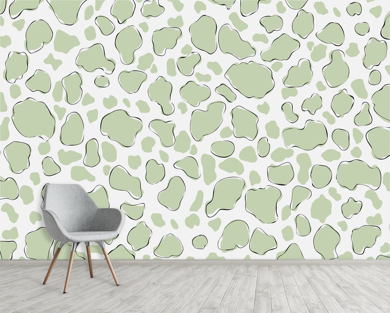 Sage Green Cow Pattern Wallpaper Peel and Stick Non-woven Wall - Etsy