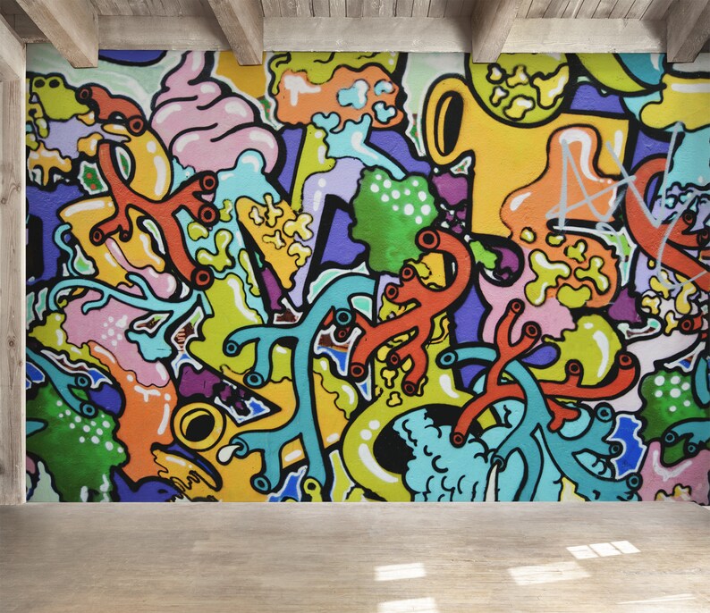 Graffiti Wallpaper Peel and Stick, Abstract Street Art Wall Mural ...