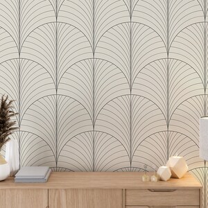 Fan Arch Wallpaper Art Deco Neutral Grau Geometrische Linien Tapete - Modernes Wohnkultur Schälen und Aufkleben oder Traditionelle Minimalistische Tapete
