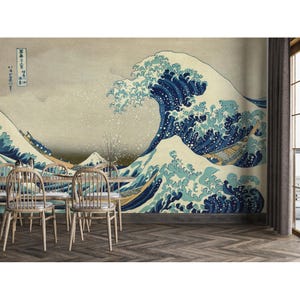 Vintage Japanese Wallpaper Mural Great Wave Kanagawa Wallpaper Japanese Great Wave Wallpaper Mural Peel and Stick Vinyl Wall Art Wallpaper