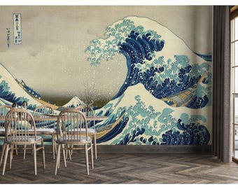 Vintage Japanese Art Wallpaper Mural Great Wave Kanagawa Wallpaper Japanese Great Wave Wall Decor Mural Peel and Stick Vinyl Wall Art