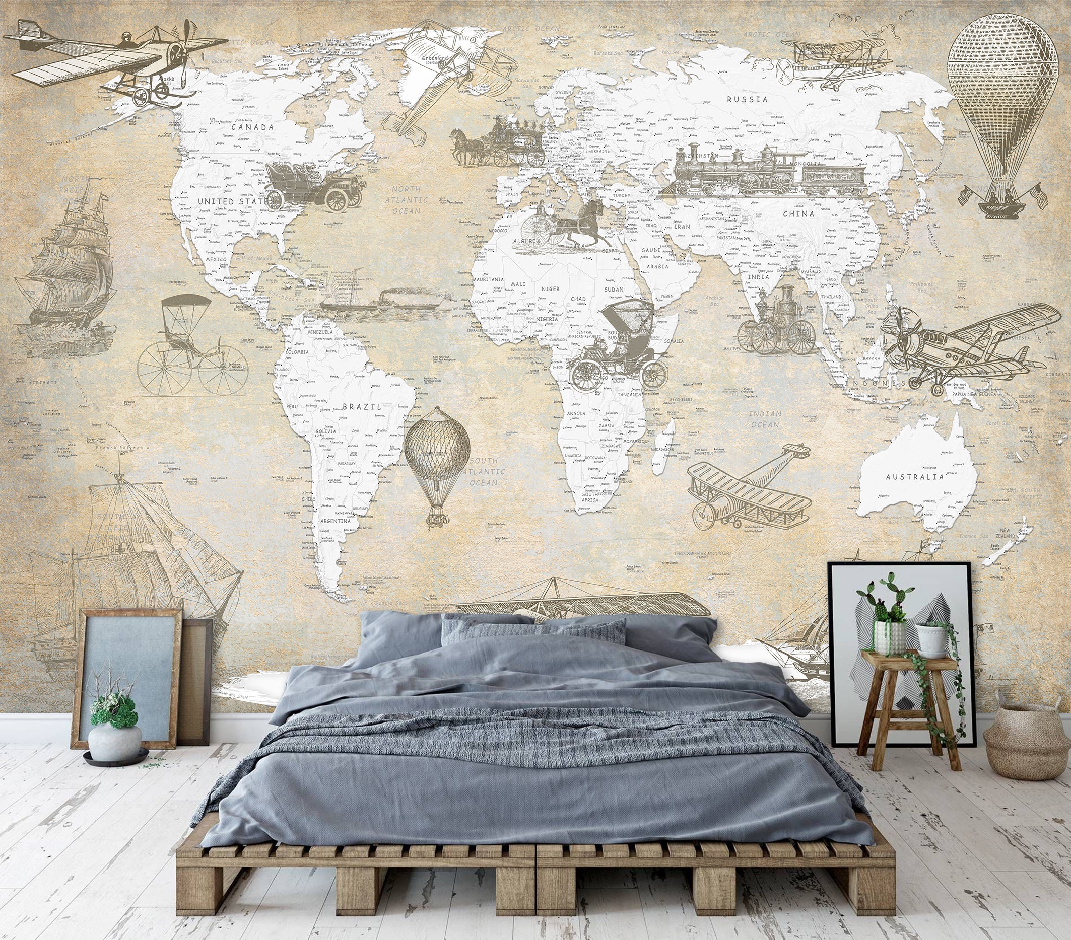 World Map Wallpaper Peel and Stick Self-adhesive Matte Vinyl | Etsy