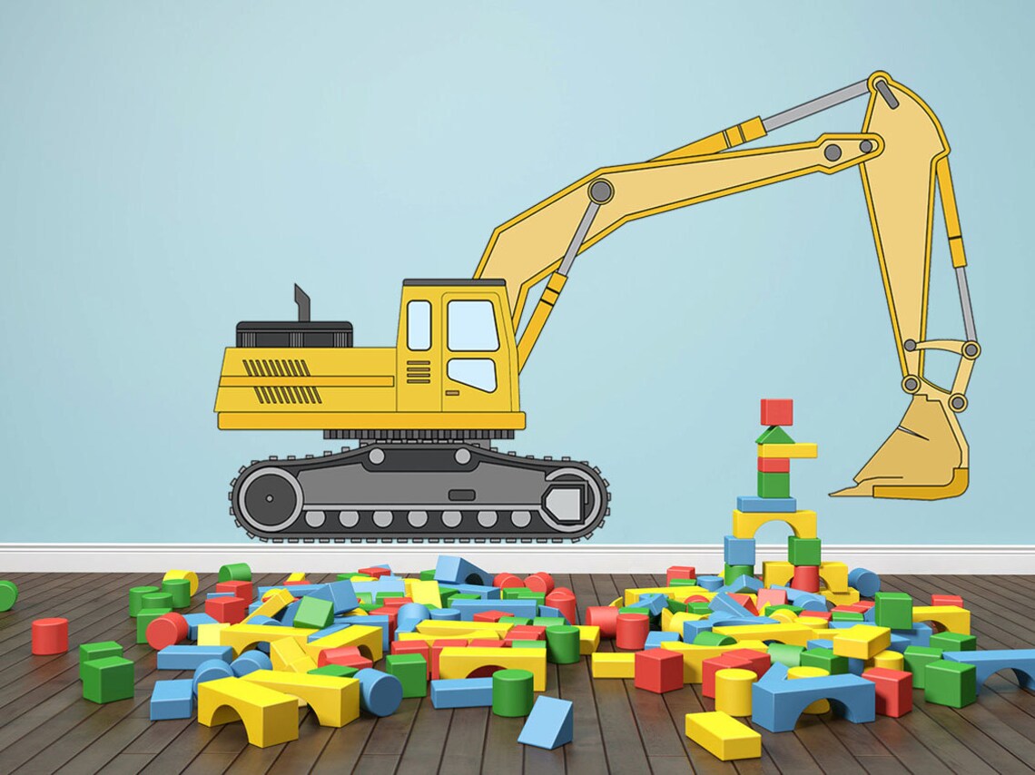 Excavator Wall Decal Construction Wall Decor Kids Room Wall Etsy