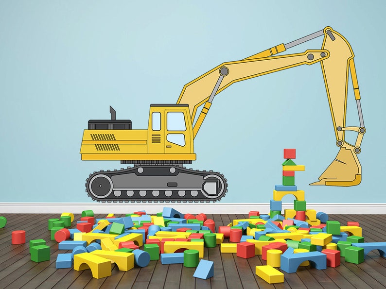 Excavator Wall Decal Construction Wall Decor Kids Room Wall Etsy