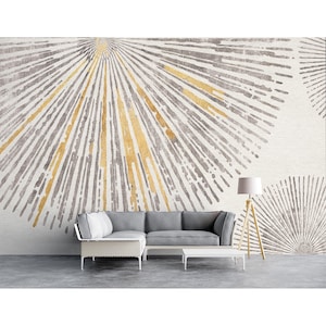 Papier peint abstrait soleil levant, papier peint bohème, décoration murale moderne, chambre à coucher, salon, papier peint aquarelle, peintures murales beiges neutres