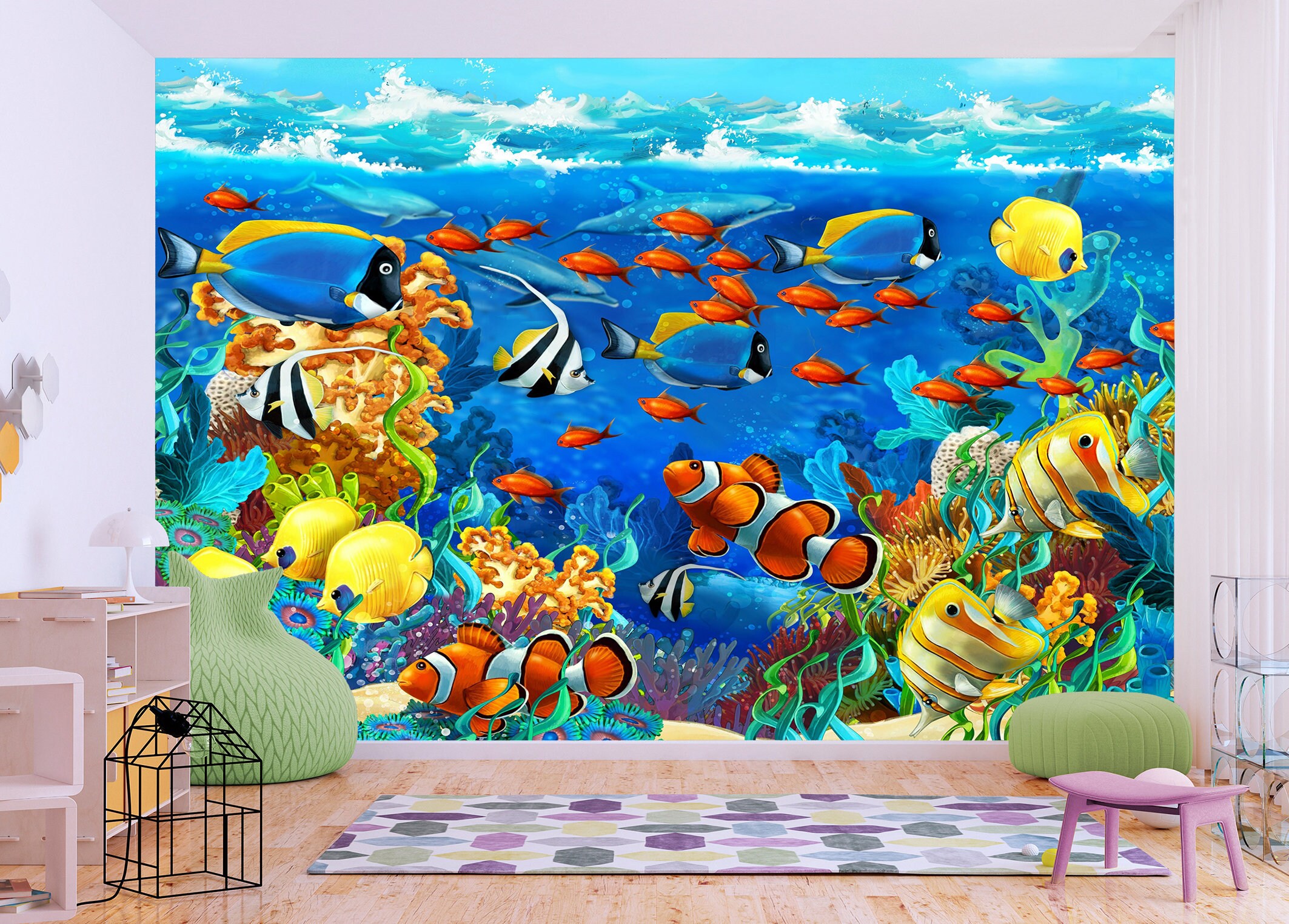 Underwater Life Peel and Stick Kids Room Wallpaper Coral Reef | Etsy