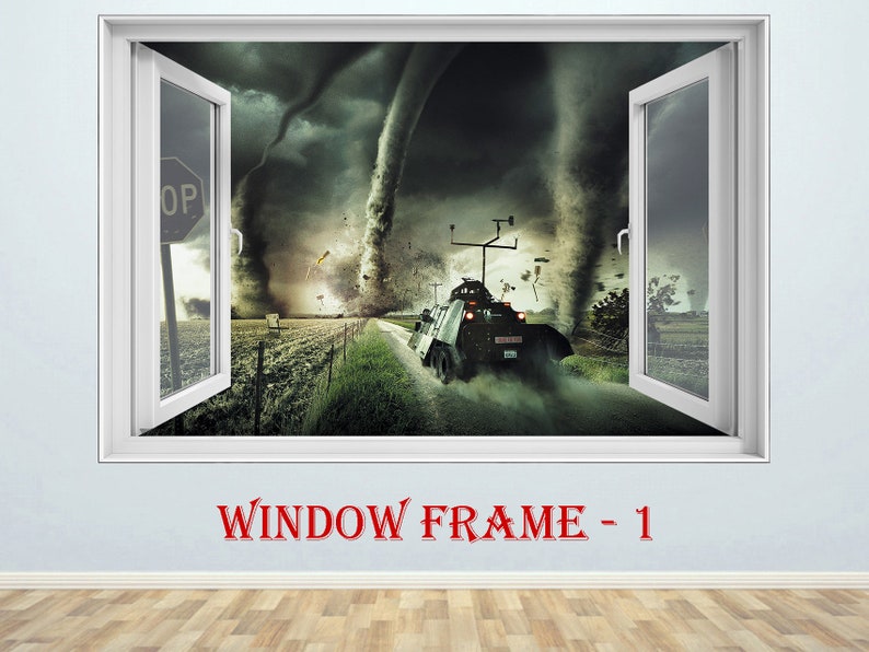 Pursuit of tornado 3D Window effect Window Poster Wall Sticker Window Print Nursery Decal Kids room Decor Art Mural Fantasy prints Tornado