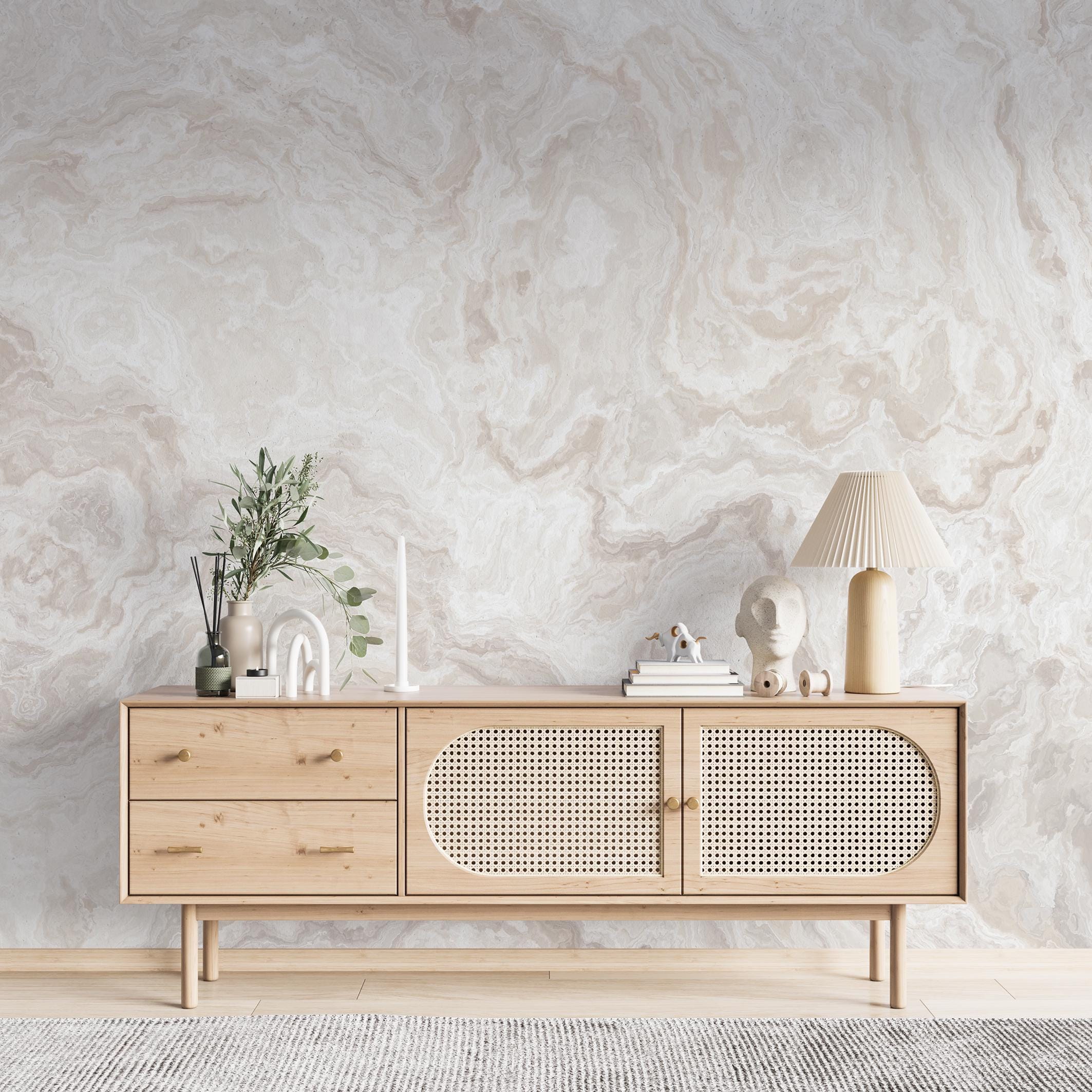 Beige Marble Peel and Stick Wallpaper – Removable Abstract Neutral Wall ...