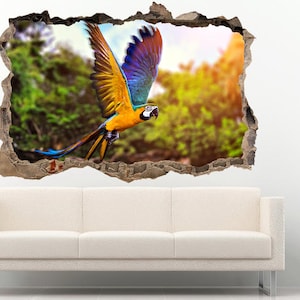 Blue Yellow Macaw 3d Wall Sticker Parrot Wall Art Parrot Print Parrot Wall Decor Large Vinyl Sticker Animal Print Wildlife Bird Wall Decal