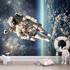 Carta da parati Carta da parati Astronauta Spazio esterno Carta da parati Stacca e incolla Decorazione da parete per sala giochi Carta da parati per sala giochi Carta da parati per passeggiate nello spazio Murales per spazi aperti