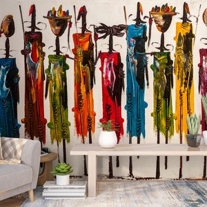 African Tribe Peel and Stick Wallpaper Abstract Art Wall Mural Wallpaper Modern Wall Decor African Style Wall Paper Print African Art Decal