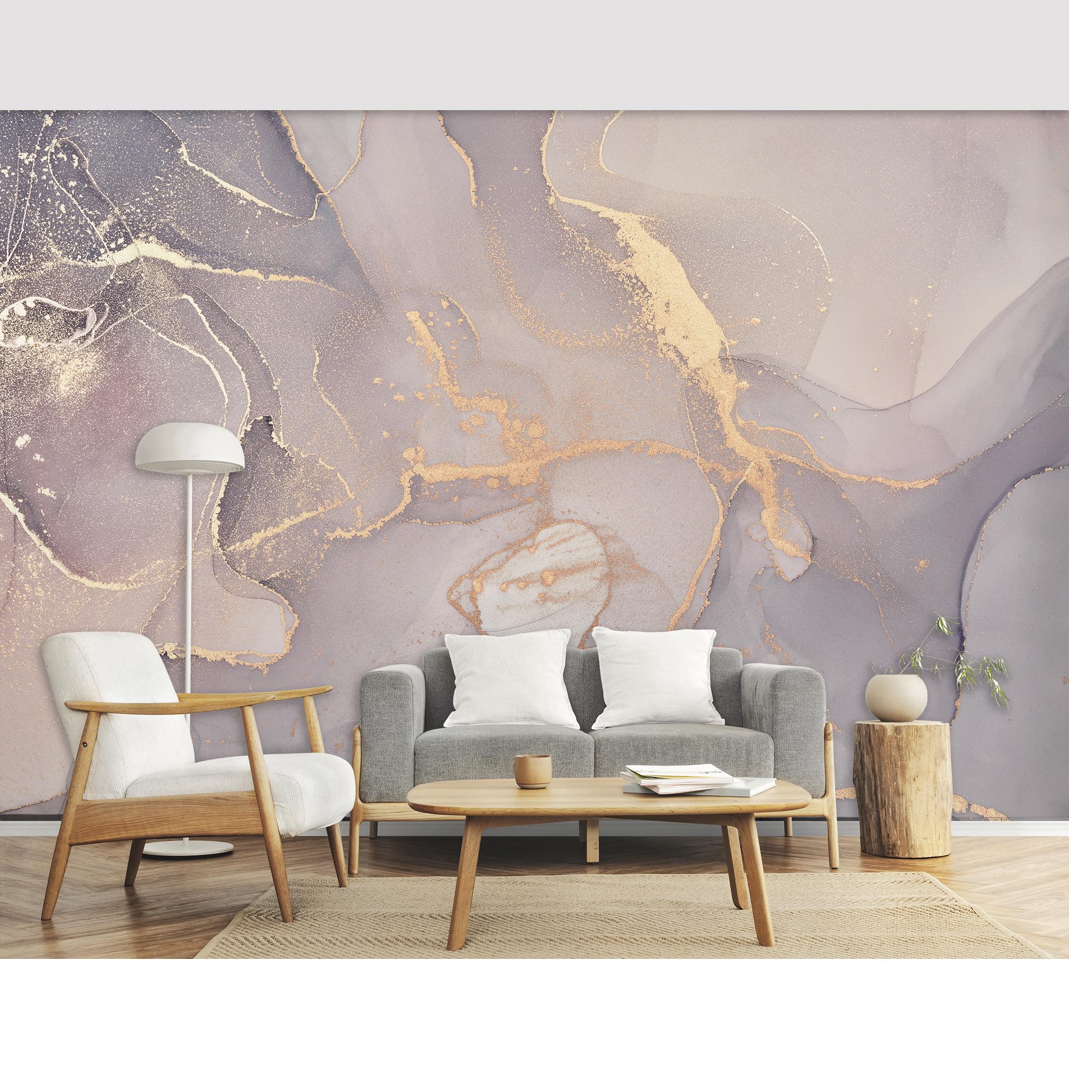 Lilac Purple Peel and Stick Wall Mural Wallpaper Watercolor Marble Wall ...