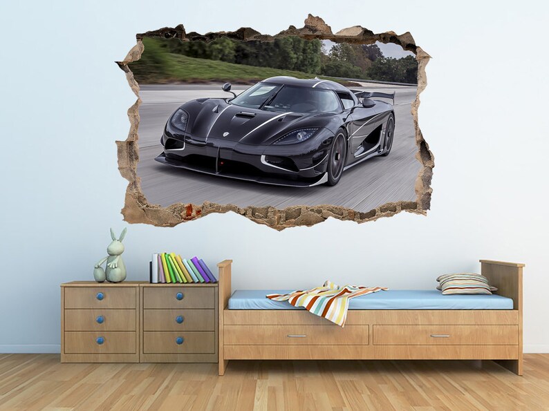 Koenigsegg Agera R 3D Wall crack Koenigsegg Prints Cars Poster Koenigsegg sticker Sport Car Super car Decal Garage decor Nursery Kids decor