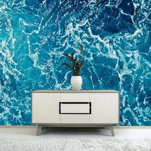 Blue Water Surface Bathroom Wallpaper Ocean Sea Waves Wallpaper Bedroom Nursery Wallpaper Peel and Stick Abstract Wallpaper Wall Mural Print