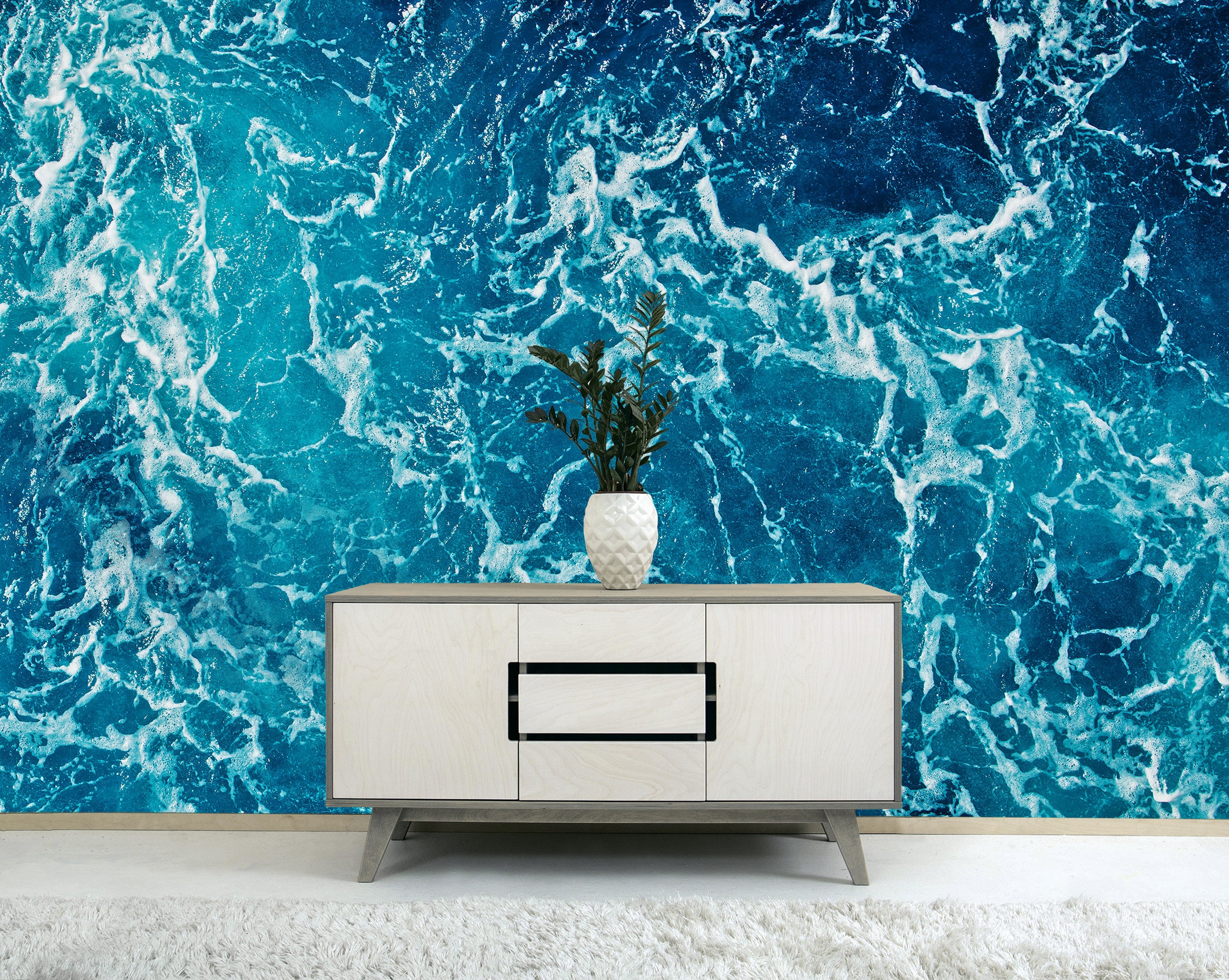 Blue Water Surface Bathroom Wallpaper Ocean Sea Waves Etsy UK