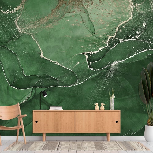 Emerald Green Wall Mural Abstract Wallpaper Peel and Stick - Etsy