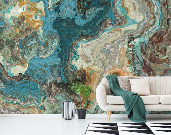 Dark Turquoise Stone Or Marble Texture Vinyl Wallpaper Peel Etsy