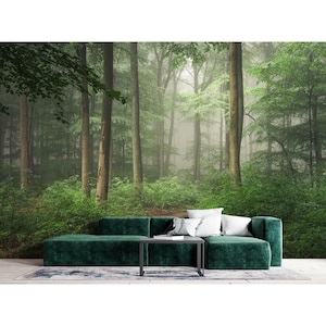 Papier peint forêt brumeuse arbres papier peint autocollant forêt verte brumeuse papier peint chambre salon forêt Nature murale art mural