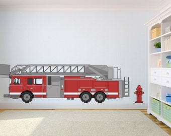 Firetruck decal Playroom wall art Vinyl Poster Nursery wall decor Playroom wall decor Kids room decal Kids wall prints Nursery wall print