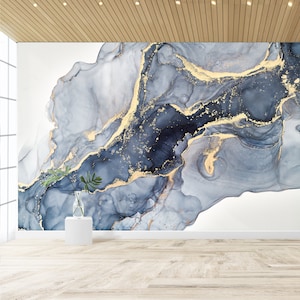 Blue Mural Wallpaper Abstract Blue Marble Wallpaper Living Room Bedroom Office Wall Decor Watercolor Blue Wallpaper Peel and Stick