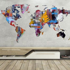 Abstract World Map Wall Sticker Map of World Large Wall Decal Abstract ...