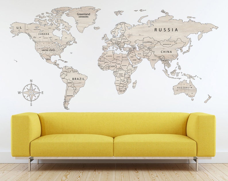 World Map Decal Wall Print Large Wall Art Decal Art Vinyl | Etsy