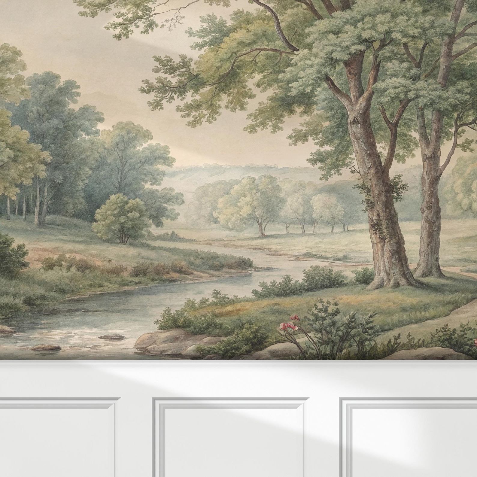 Countryside Mural Tree Scenic Wallpaper Peel & Stick Vintage Landscape ...