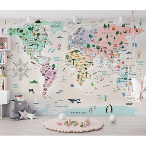 Kinderzimmer Tapete Wandbild Kinderzimmer Wanddeko Wandbild Schälen und aufkleben Tierweltkarte Drucken Bunte Tapete Wandbild Kinderzimmer Dekor Kinder Wandkunst