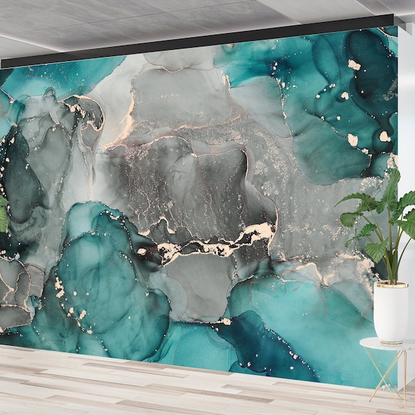 Türkis Grau Abstrakt Marmor Wandbild Schälen und Aufkleben Schlafzimmer Büro Tapete Kunst Wanddekor Akzent Wand Tapete Modernes Wandbild