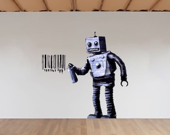 Graffiti Vinyl Sticker Street Art Wall Decal Robot Barcode Wall Art Graffiti Decor Urban Graffiti Art Room Decor Large Cutout Stickers Print