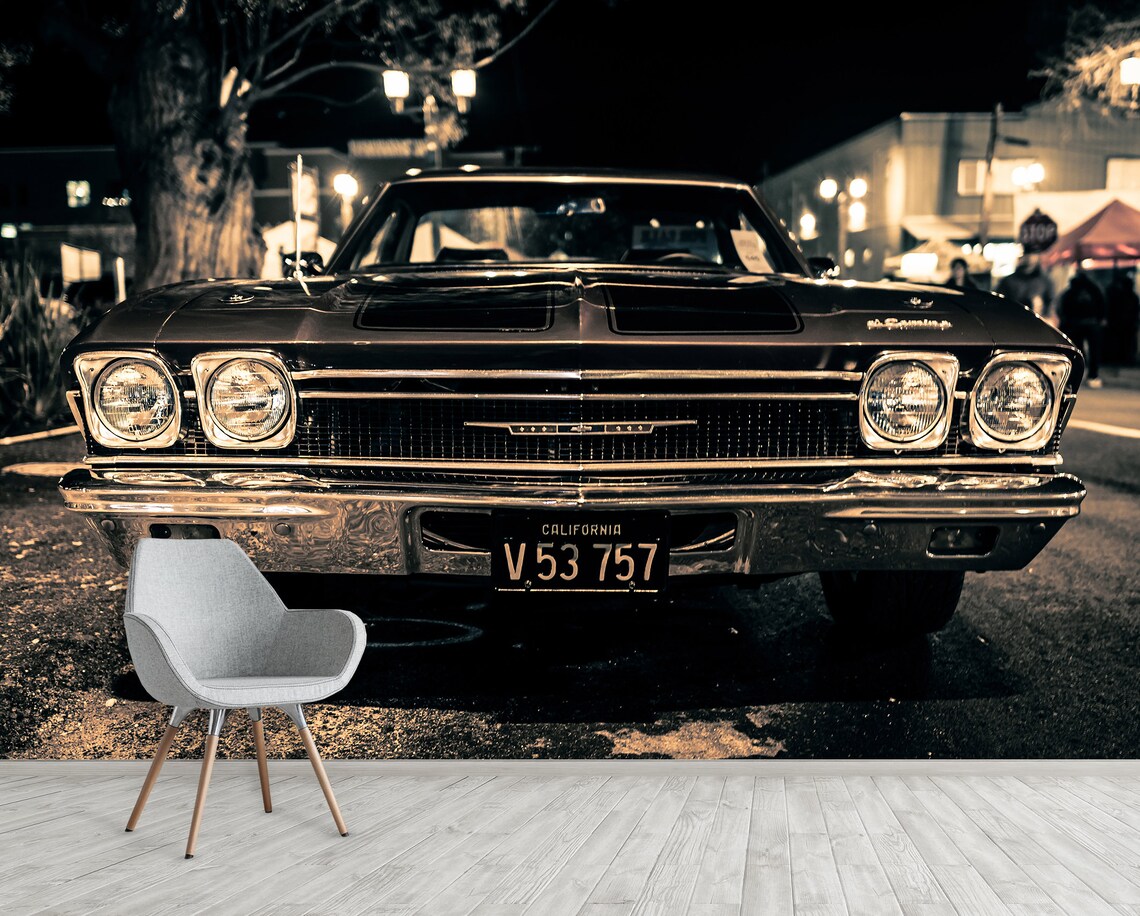 Vintage Car Decor Classic Car Wall Art Vinyl Wallpaper Large Etsy
