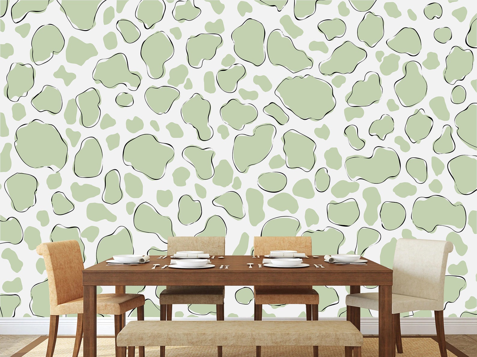 Sage Green Cow Pattern Wallpaper Peel and Stick Nonwoven Wall Etsy